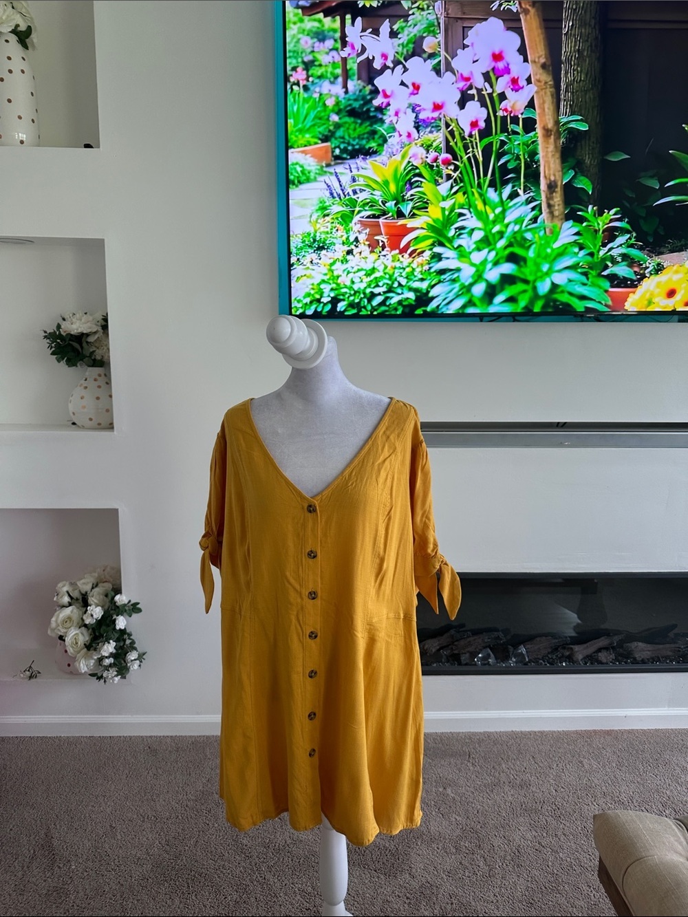 torrid Mustard Button-Front V-Neck Tunic Blouse